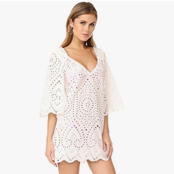 Maaji Ivory Cream Eyelet Crotchet Boho Embroidered Swim Cover Up Dress Small - Picture 3 of 17